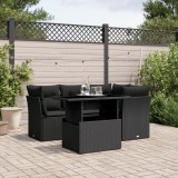 Cumpara ieftin Set mobilier de grădină cu perne, 5 piese, negru, poliratan