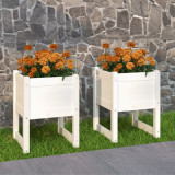 Cumpara ieftin Jardiniere, 2 buc., alb, 40x40x52,5 cm, lemn masiv de pin