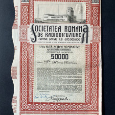 Societatea Romana de Radiodifuziune - Actiune 50000 lei - Bucuresti - 1944