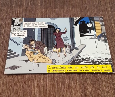 Carte Poștală Publicitară Vintage &amp;ndash; Umor Detectivistic, Ilustrație A. Grand, Seria &amp;bdquo;L&amp;rsquo;aventure est au coin de la rue&amp;rdquo;, foto