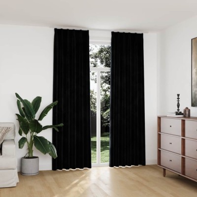 Draperii opace cu c&amp;acirc;rlige, 2 buc., negru, 140x245 cm, catifea foto