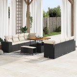 vidaXL Set de canapea pentru grădină, cu 11 piese, cu perne, negru, din ratan sintetic și acacia.