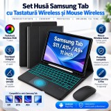 Cumpara ieftin Set Husa Tableta QOVU&reg; pentru Samsung Tab 11", S11, A11+, A9+, Tastatura Wireless RGB Detasabila, Iluminare 7 Culori, Touchpad Integrat, Mouse Wireles