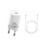 Incarcator retea lito tip-c pd20w fast charging pentru iphone, ipad cu cable usb-c la lightning, 1m, alb