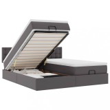 Cadru de pat otoman cu saltele Gri 200x200cm piele artificiala