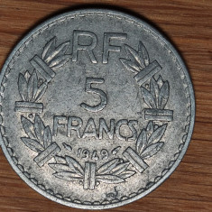 Franta - moneda de colectie mare - 5 franci / francs 1949 -aluminiu, impecabila!