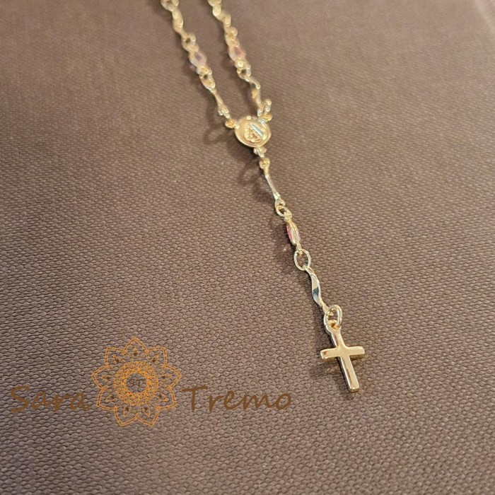 Colier placat cu aur, stantat , cristale zirconia multicolore si cruciulita decorativa