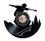 Ceas de perete disc vinil Skateboarder Sport Extrem Negru 30cm Cadran Skeleton Silentios