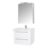 Set mobilier baie suspendat, cu lavoar ceramic, GN0541, front MDF, 60 cm, 2 sertare, glisiere soft close si dulap cu oglinda GN5011, MDF, iluminare le