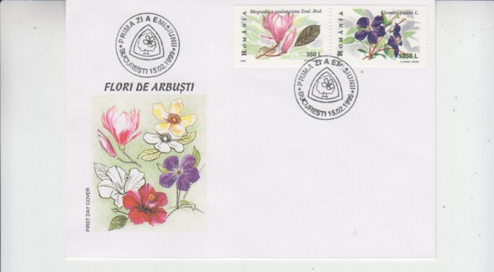 C12 - FDC Romania - Flori de arbusti - LP1478 - 1999