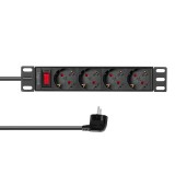 PDU LOGILINK 1U pt. rack 10 inch, 4 prize Schuko, intrare Schuko, max 16 A, ON/OFF, IP20, 2 m, negru, &quot;PDU4B01&quot; (timbru verde 0.8 lei)