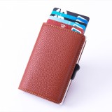 Portofel, pentru Carduri, Light Brown, Slim, 5-6 carduri, Piele ecologica, slot din aliaj de aluminiu cu RFID, 9.8 cm h, 6.5 cm l, 2 cm grosime, Multicolor, Oem
