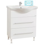 Baza cu lavoar ceramic GN1871, mobilier baie 65 cm, front MDF, 1 sertar, 1 usa, picioare cromate reglabile, manere cromate, alb