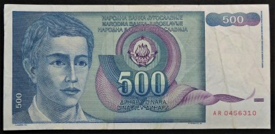 Bancnota 500 DINARI / DINARA - YUGOSLAVIA, anul 1990 * cod 238 foto
