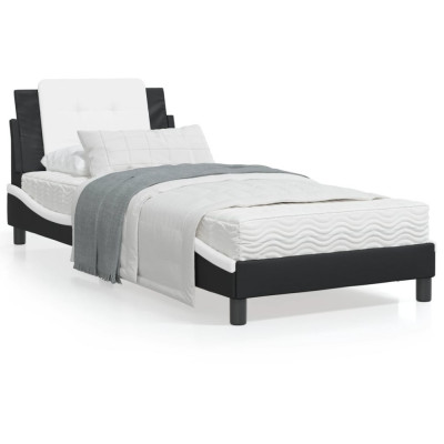 vidaXL Cadru de pat cu tăblie, alb/negru, 80x200 cm, piele ecologică foto