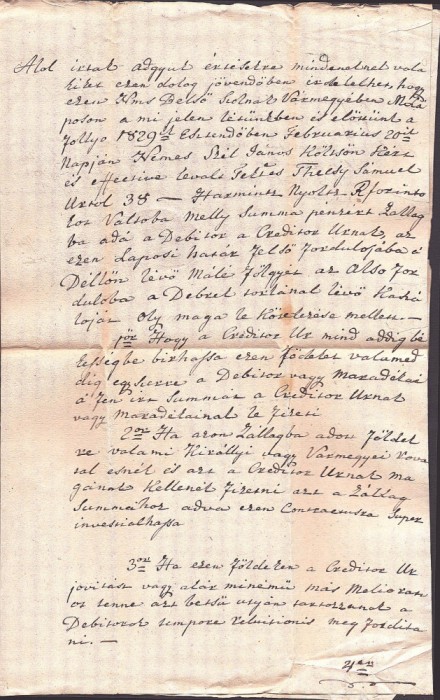 A3072N Contract cu sigiliu &icirc;n ceară roșie, anul 1829, comitatul Solnocul Interior, Transilvania, &icirc;n limba maghiară