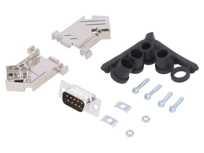 Conector D-Sub 9 pini tată, pe cablu