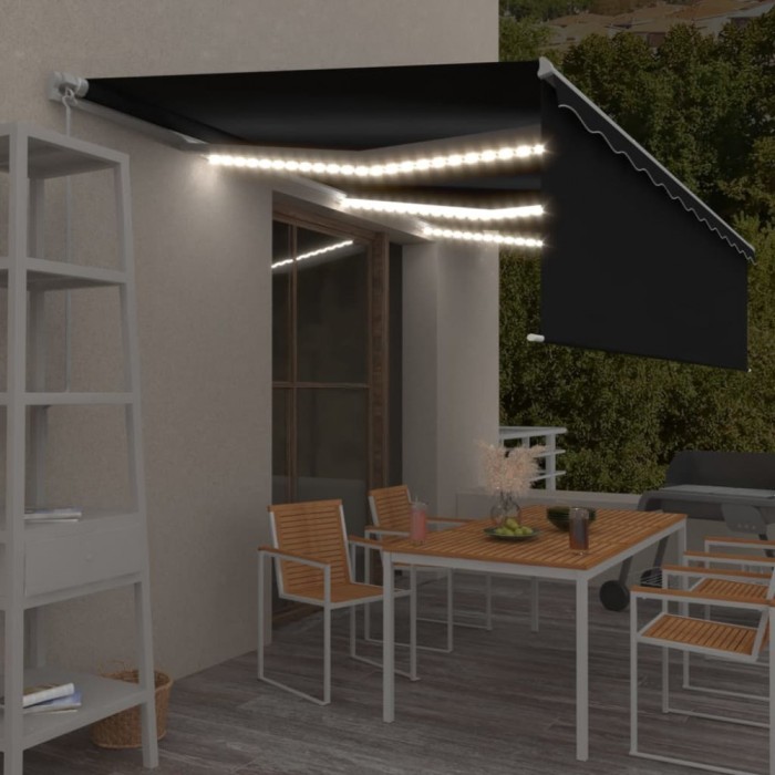 Copertină retractabilă manual cu stor&amp;LED, antracit, 6x3 m