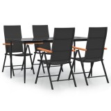Cumpara ieftin Set mobilier de gradina, 5 piese, negru si maro, poliratan