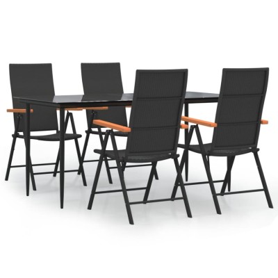 Set mobilier de gradina, 5 piese, negru si maro, poliratan foto