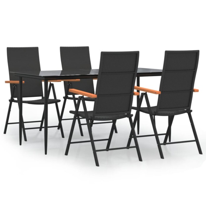 Set mobilier de gradina, 5 piese, negru si maro, poliratan