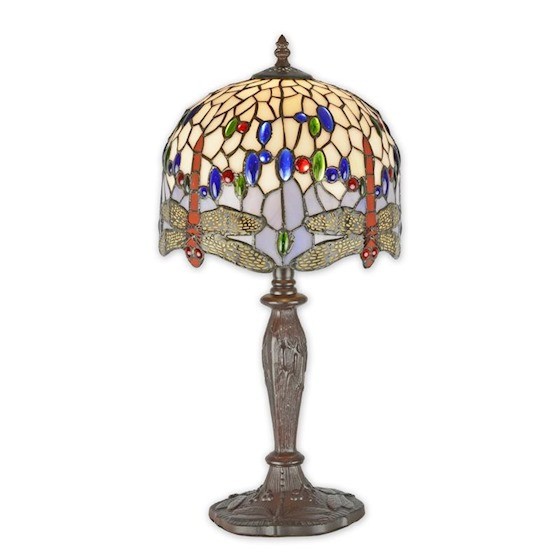 Lampa de masa Tiffany cu abajur bej cu libelule TA-118