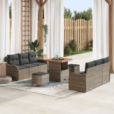 Set de Canapea vidaXL cu 9 Piese cu Perne Gri Ratan Polimer Acacia, Canapea Grădină vidaXL cu 2 Locuri cu Perne Gri Ratan Polimer, Set Masă Grădină vi