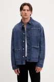 Tommy Jeans geacă cu aspect de cămașă culoarea bleumarin, de tranzitie, DM0DM21833