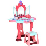 AIYAPLAY Masă de Machiaj pentru Fetițe cu Scăunel, Oglindă, Lumini și Accesorii, 57x34x76 cm, Multicolor | Aosom Romania