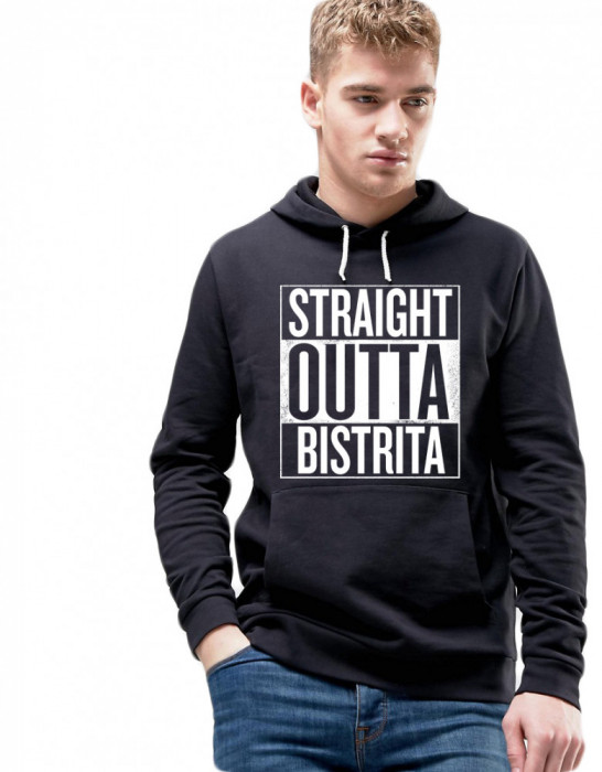 Hanorac Barbati Negru - Straight Outta Bistrita - S