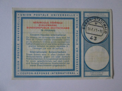 Germania Federală 75 Pfennig 1971 IRC-Cupon raspuns international foto