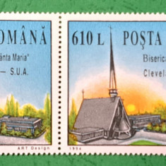 TIMBRE ROMANIA MNH LP1364/1994 Biserica Sf. Maria -Cleveland Serie în pereche