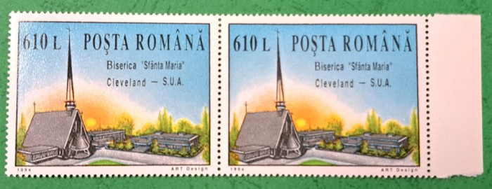 TIMBRE ROMANIA MNH LP1364/1994 Biserica Sf. Maria -Cleveland Serie &icirc;n pereche