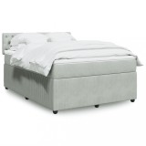 VidaXL Pat box spring cu saltea, gri deschis, 140x190 cm, catifea