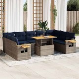 VidaXL Set mobilier de grădină cu perne, 10 piese, gri, poliratan