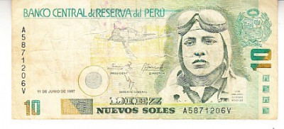 M1 - Bancnota foarte veche - Peru - 10 nuevos soles - 1997 foto