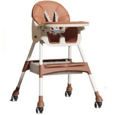 Scaun de Masa pentru Bebelusi si Copii, Flippy, cu Roti, Telescopic, Pliabil, Masuta Reglabila, Suport Picioare, Scaun cu Invelis Piele Artificiala, C