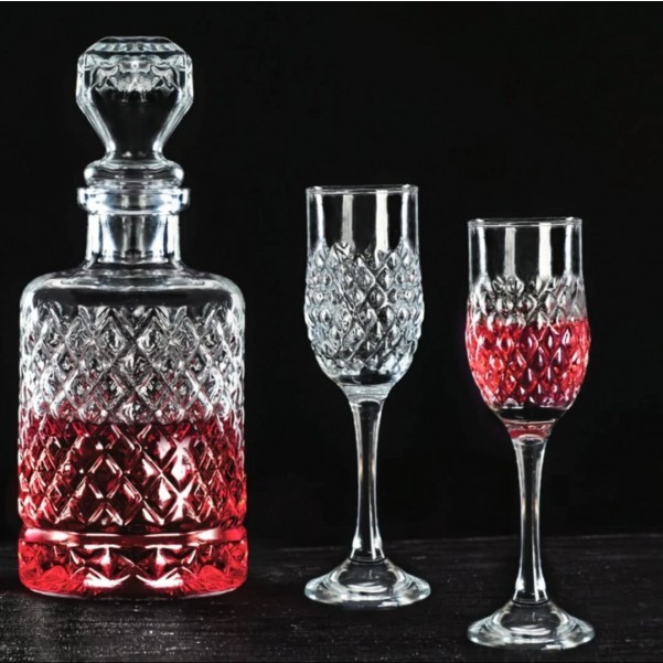 Set Decantor bauturi 1.2l cu 6 pahare sticla picior 200ml Turin Art DS0400GCL CNN46938