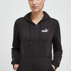 Puma bluza femei, culoarea negru, cu glugă, cu imprimeu