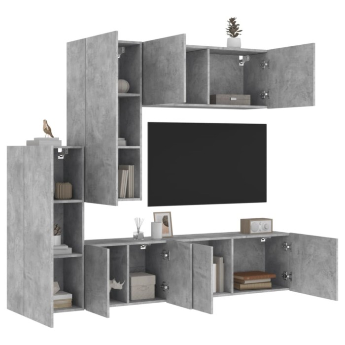 vidaXL Unități TV de perete, 5 piese, gri beton, lemn prelucrat 3216492