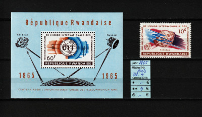 Rwanda / Ruanda, 1965 | Centenar UIT - Comunicaţii, Cosmos | Bloc - MNH | aph foto