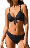 Set de bikini cu decolteu &icirc;n V pentru femei, cu textură, bretele ajustabile &ndash; Negru carbon L