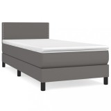 Cumpara ieftin Pat box spring cu saltea, gri, 100x200 cm, piele ecologica