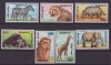 4-MONGOLIA 1991=Animale-fauna-zebra-leu-hipopotan-girafa-elefant-Serie de 7 MNH, Nestampilat