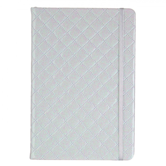 Carnet Notițe A5, 80 File, Copertă Dura Alb Irizat, Elastic Argintiu