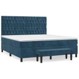 Cumpara ieftin Pat box spring cu saltea, albastru inchis, 180x200 cm, catifea