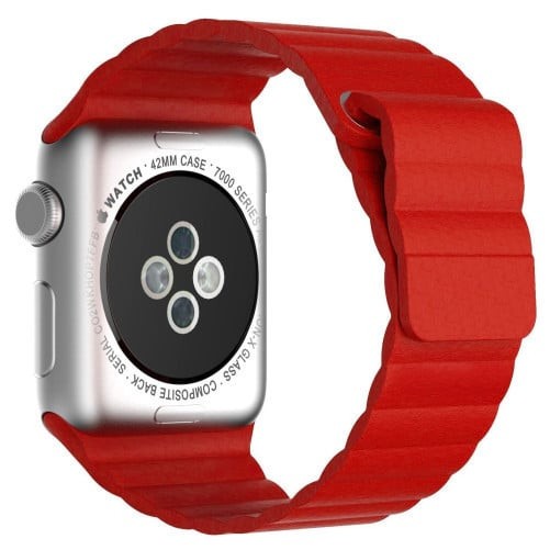 Curea iUni compatibila cu Apple Watch 1/2/3/4/5/6/7, 42mm, Leather Loop, Piele, Red