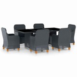 Cumpara ieftin Set mobilier exterior cu perne, 7 piese, gri inchis, poliratan