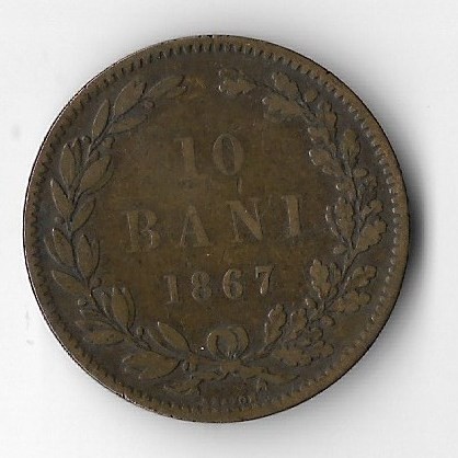 Moneda 10 bani 1867 - Romania, Heaton