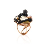 Cumpara ieftin Inel Argint placat aur roz cu Agat Negru, Perla Baroc, Spinel &amp; Perle Cultura albe-roz. Reglabil, handmade, Mystique